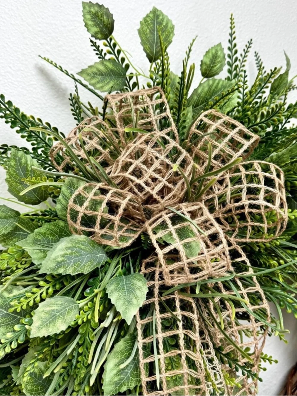 Year Round Wreath - Green Rustic Jute Bow Fern Wreath - Mother's Day